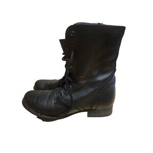 Steve Madden Troopa Boots Womens 8.5 Black Leather Combat Indie Grunge Biker